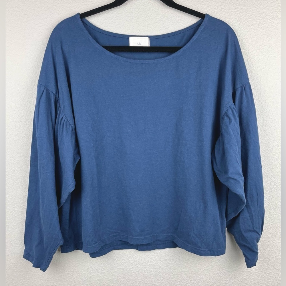 Anthropologie T.LA Women's Small Navy Balloon Sleeve Top Cotton Shirt Casual Blu - Picture 2 of 14
